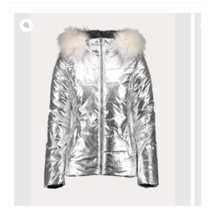 Obermeyer Bombshell Ski Jacket Metallic Silver Coat Hooded Fur